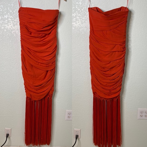 Escada Wedding Guest Dress 100% Silk Cocktail Formal Strapless Orange Size 40 - Picture 11 of 13